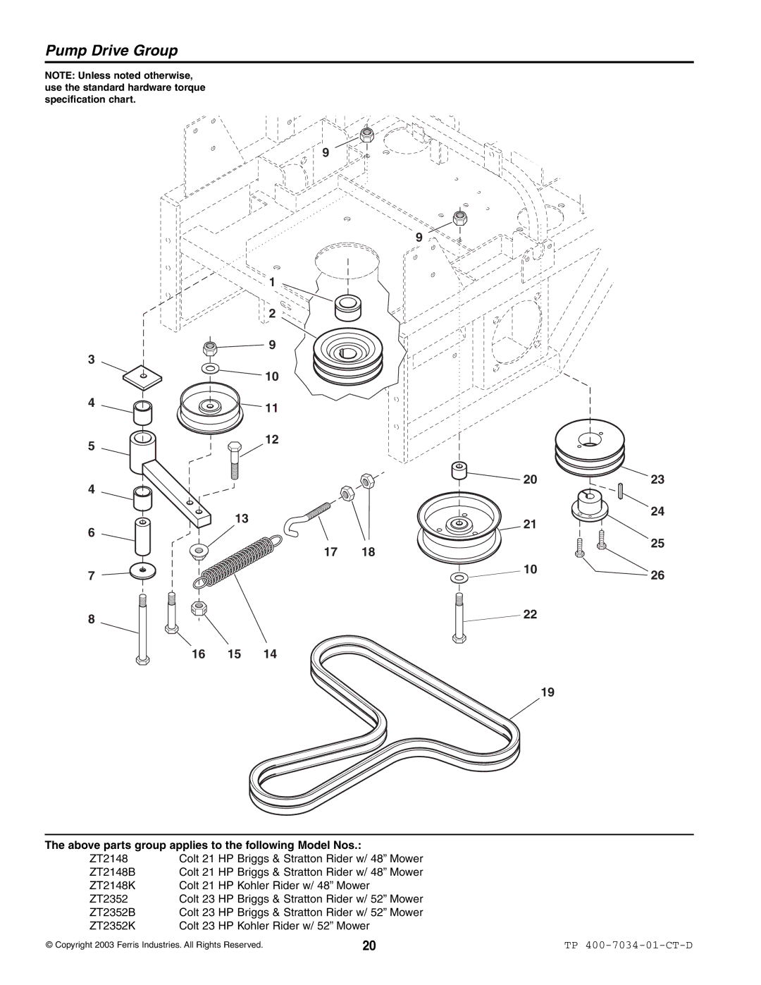 Simplicity ZT2148B, ZT2352B, ZT2352K, ZT2148K specifications Pump Drive Group, 16 15 