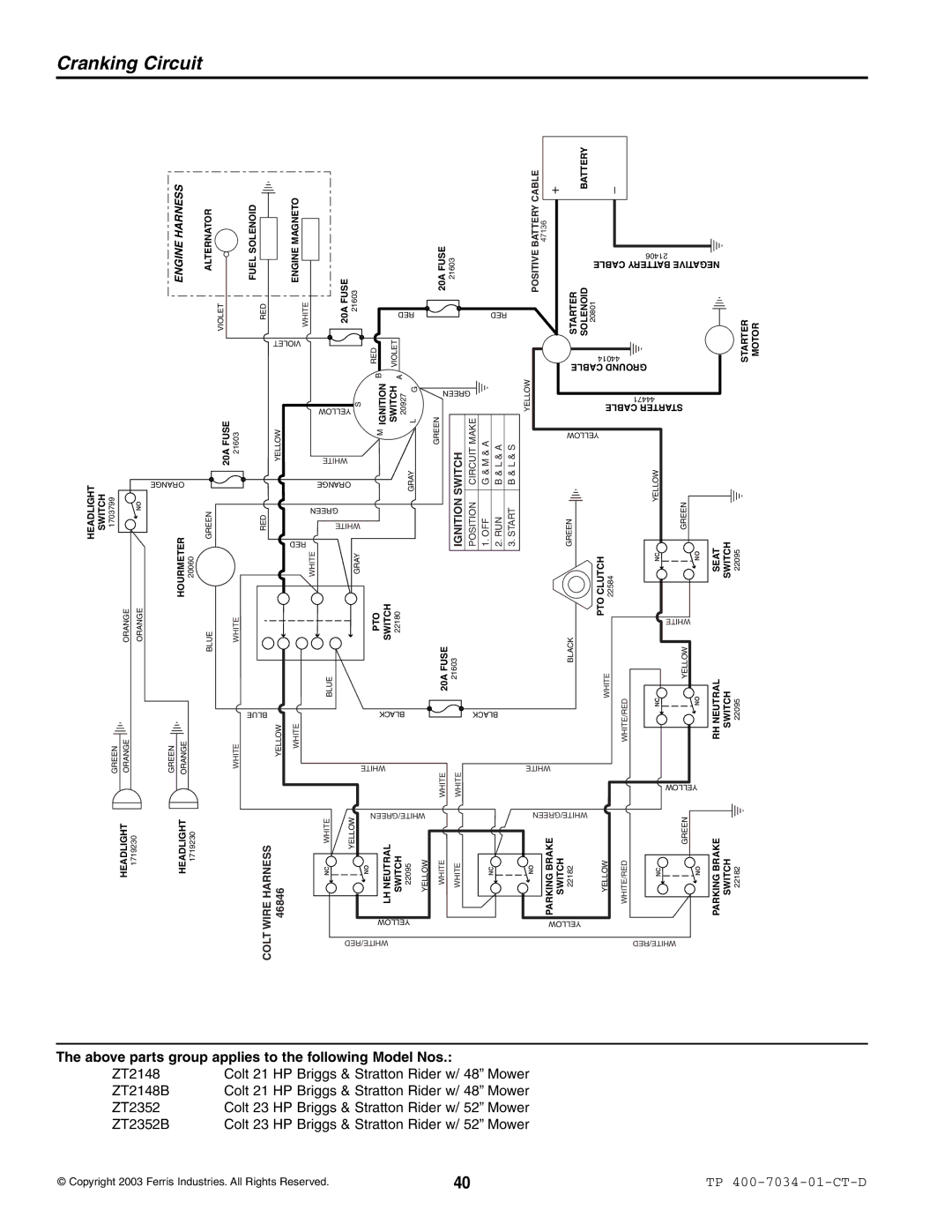 Simplicity ZT2148K, ZT2148B, ZT2352B, ZT2352K specifications Cranking Circuit 