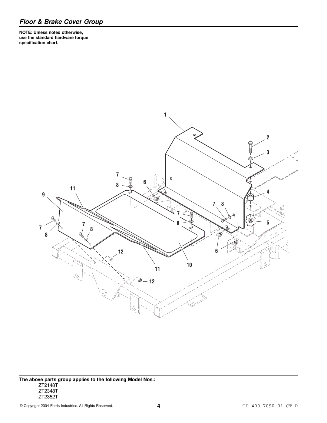 Simplicity ZT2148T, ZT2348T, ZT2352T specifications Floor & Brake Cover Group 