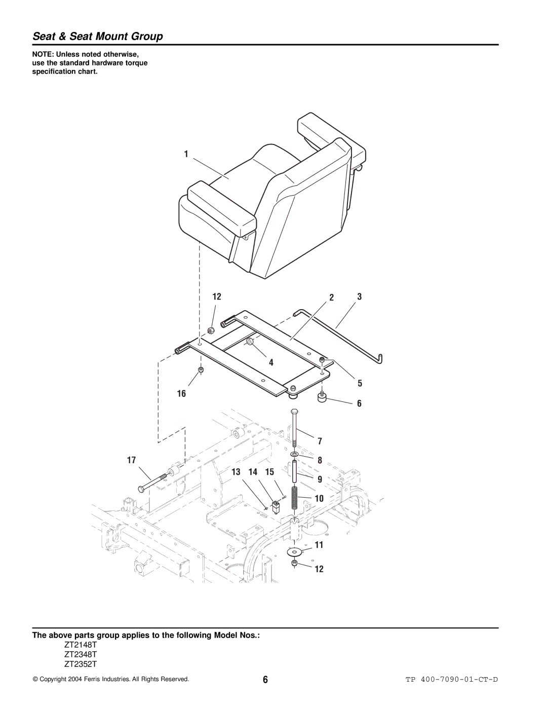 Simplicity ZT2348T, ZT2148T, ZT2352T specifications Seat & Seat Mount Group 