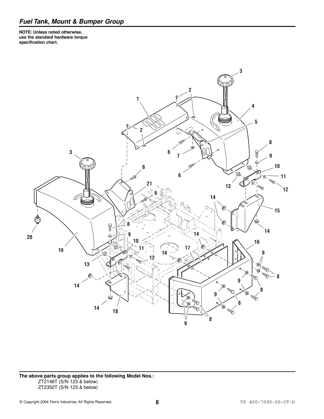 Simplicity ZT2352T, ZT2348T, ZT2148T specifications Fuel Tank, Mount & Bumper Group 