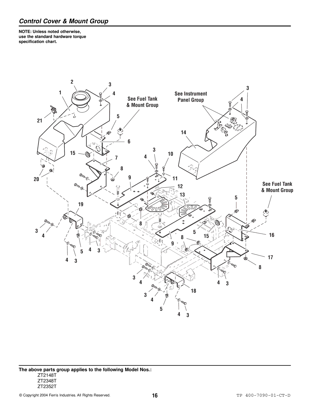 Simplicity ZT2148T, ZT2348T, ZT2352T specifications Control Cover & Mount Group 