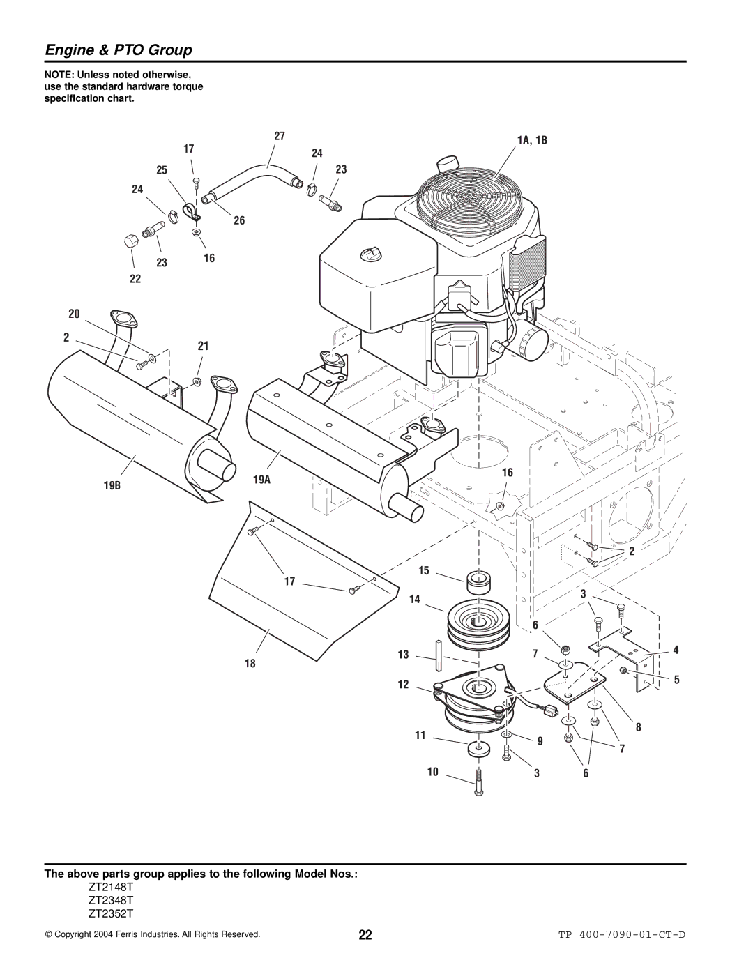 Simplicity ZT2148T, ZT2348T, ZT2352T specifications Engine & PTO Group 