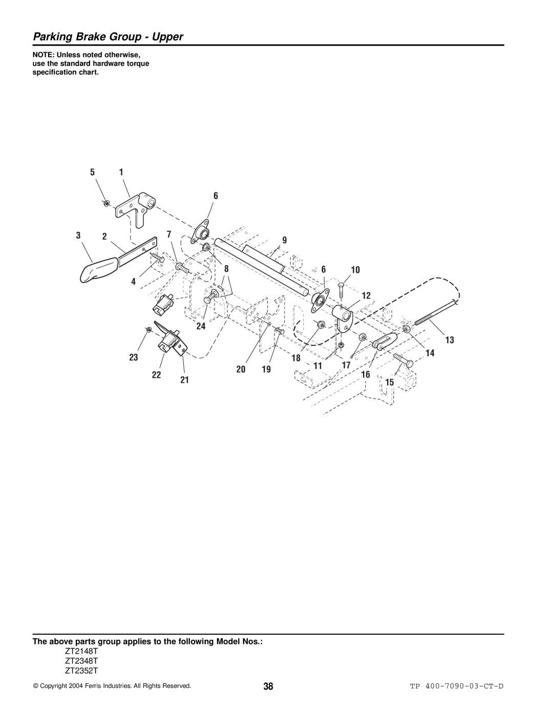 Simplicity ZT2352T, ZT2348T, ZT2148T specifications Parking Brake Group Upper 