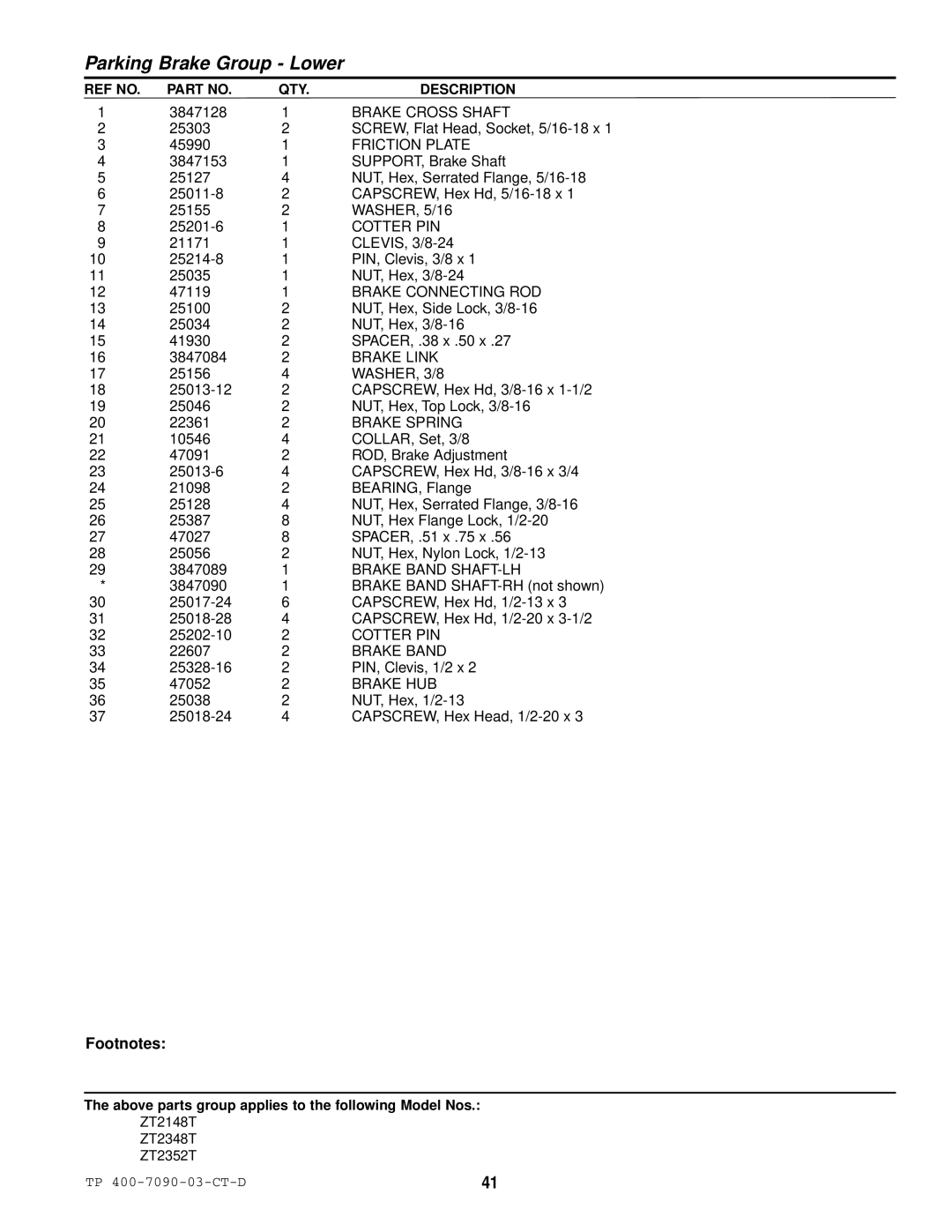 Simplicity ZT2352T, ZT2348T Brake Cross Shaft, Friction Plate, Brake Link, Brake Spring, Brake Band SHAFT-LH, Brake HUB 