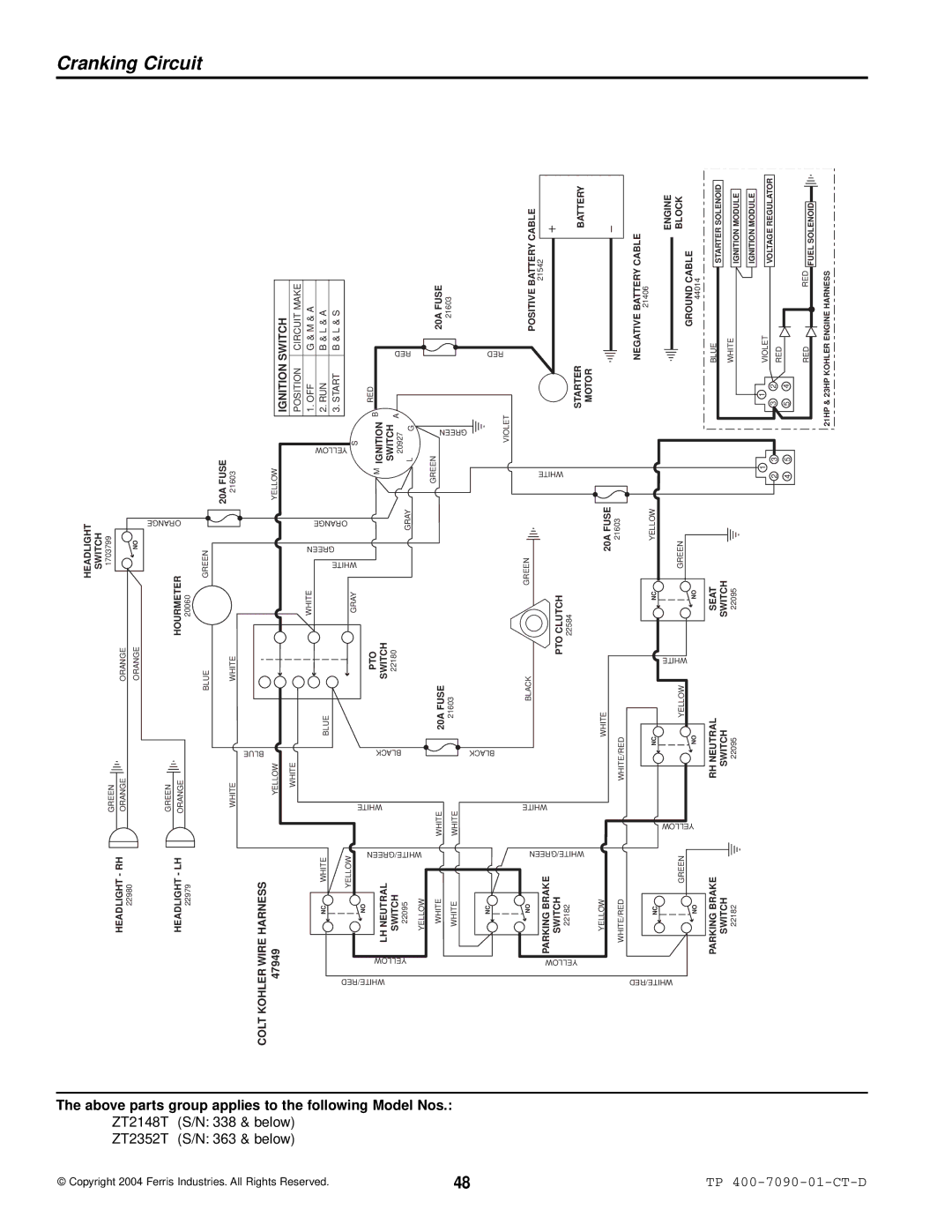 Simplicity ZT2348T, ZT2148T, ZT2352T specifications Cranking Circuit 