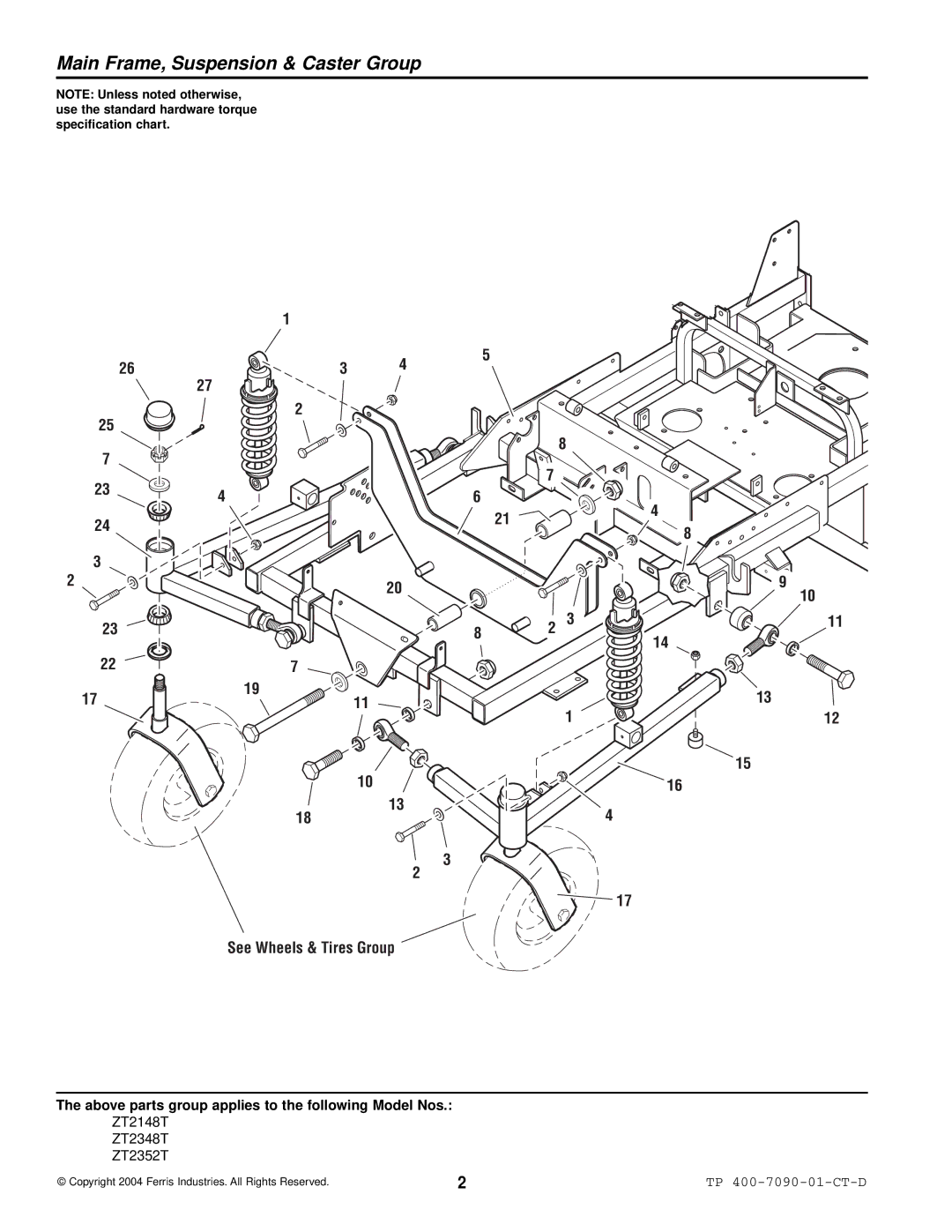 Simplicity ZT2352T, ZT2348T, ZT2148T specifications Main Frame, Suspension & Caster Group, See Wheels & Tires Group 