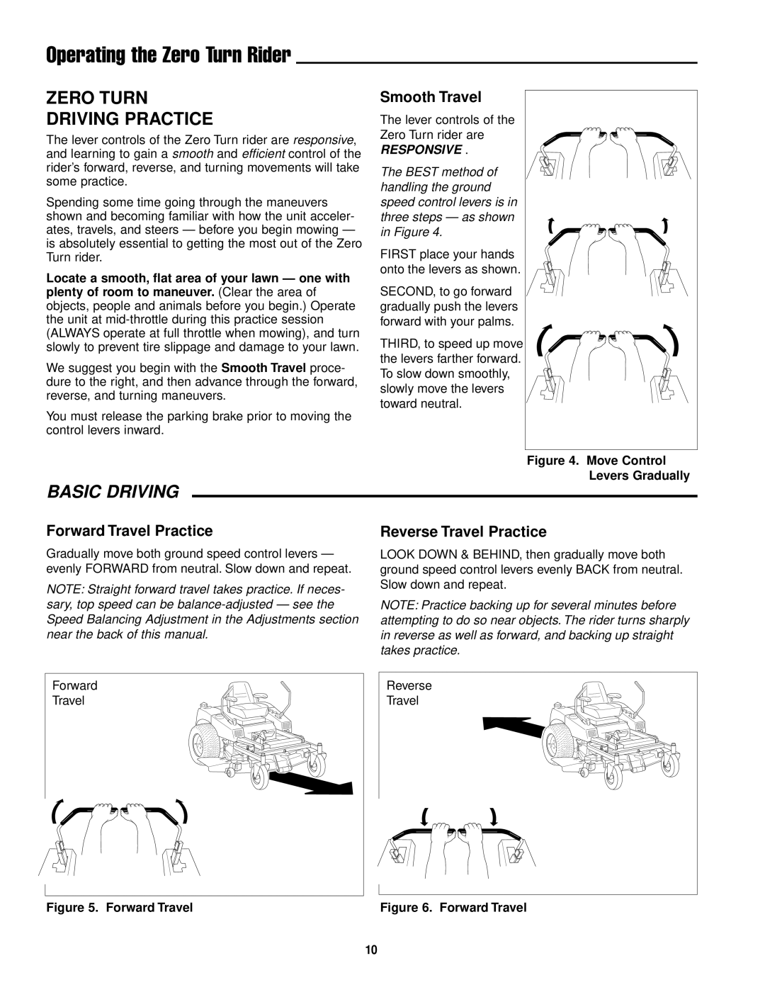 Simplicity ZT2561 manual Zero Turn Driving Practice, Smooth Travel, Forward Travel Practice, Reverse Travel Practice 