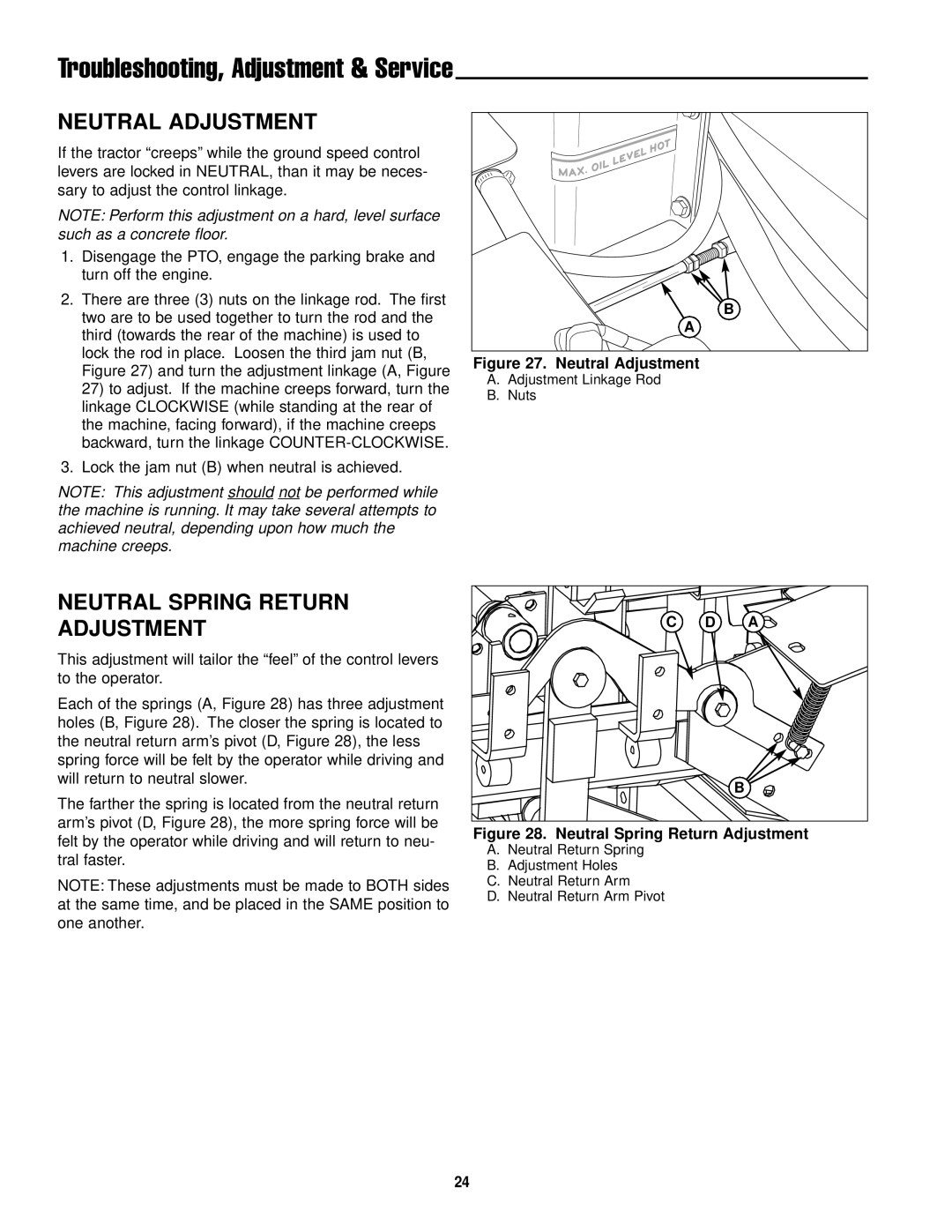 Simplicity ZT2561 manual Neutral Adjustment, Neutral Spring Return Adjustment 