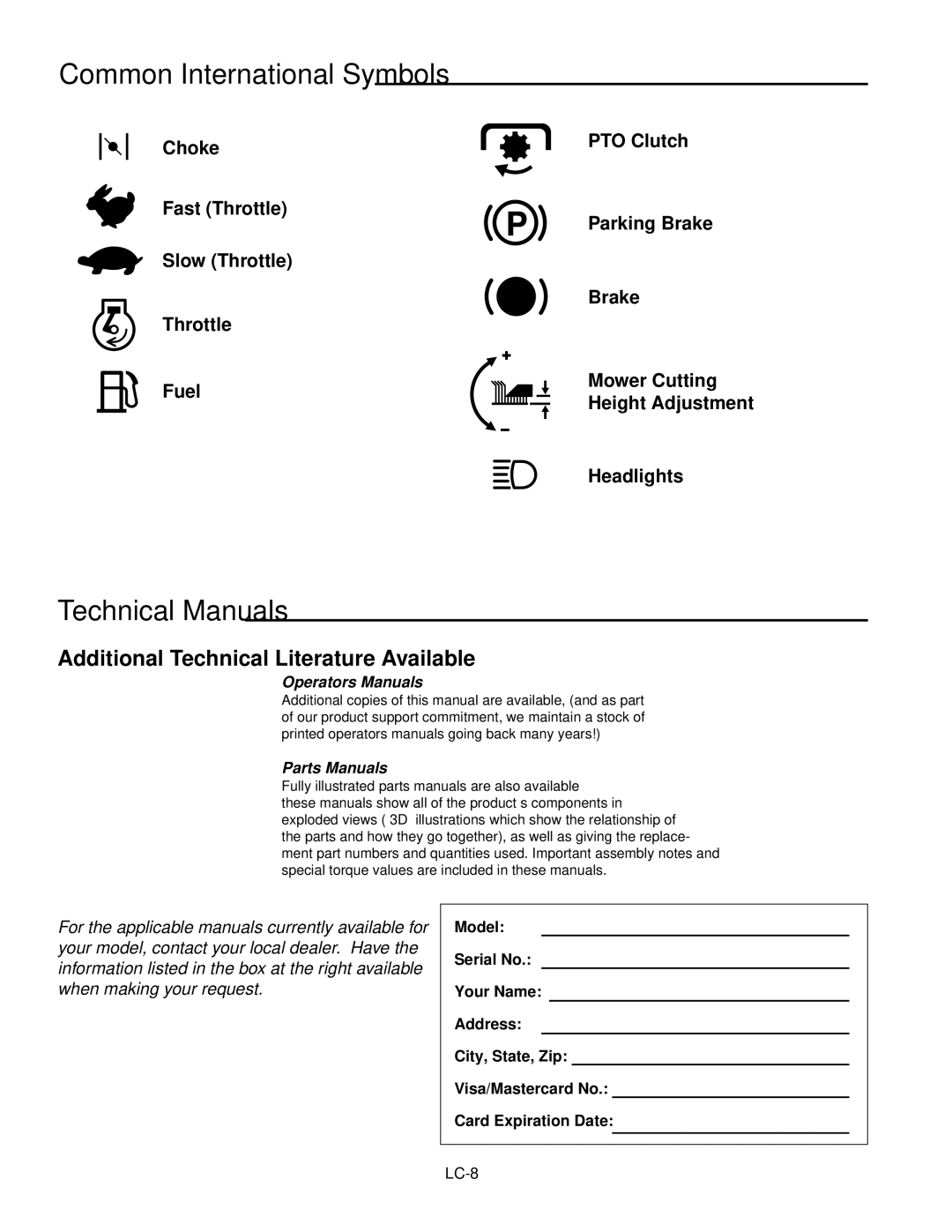 Simplicity ZT2561 manual Common International Symbols, Technical Manuals, Choke 