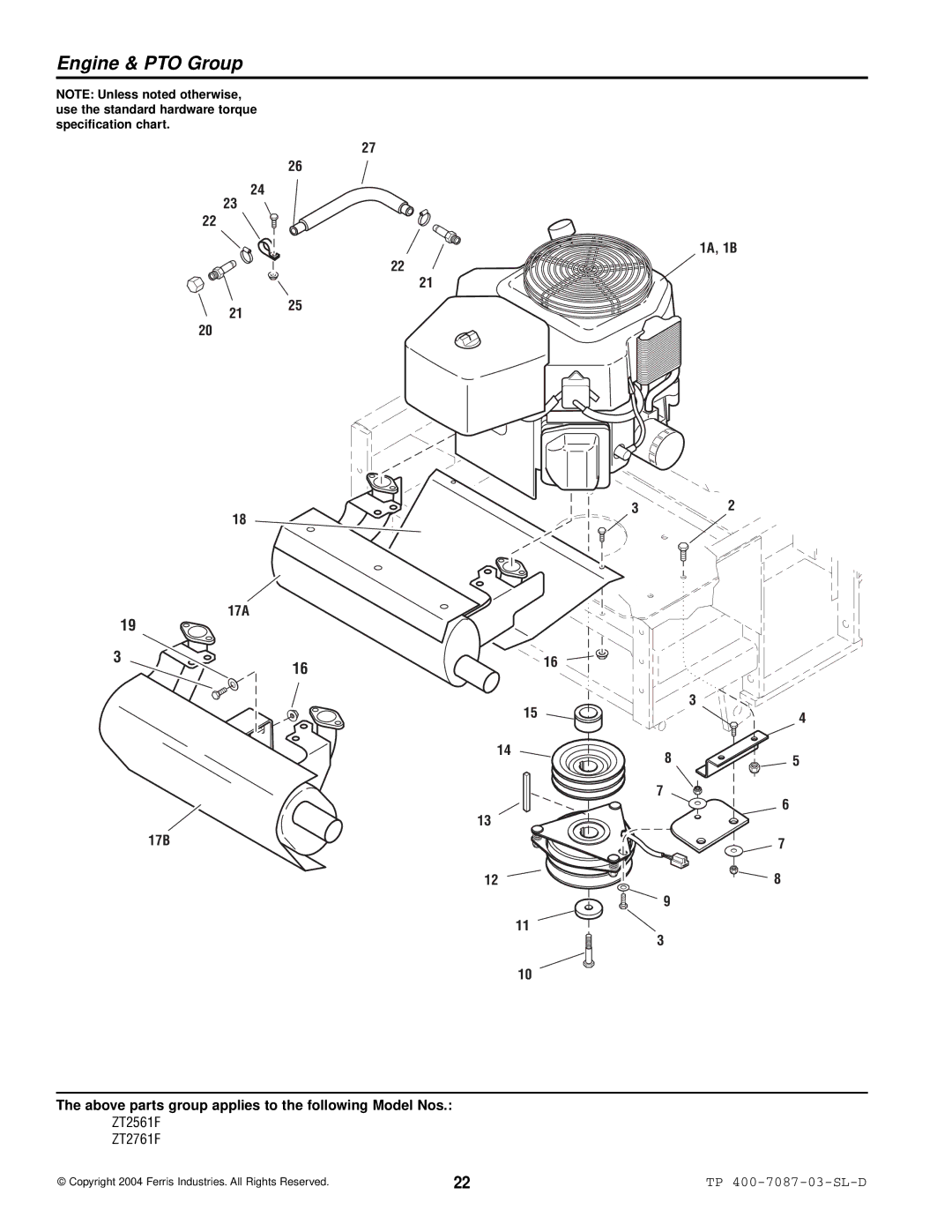 Simplicity ZT2561F, ZT2761F specifications Engine & PTO Group 