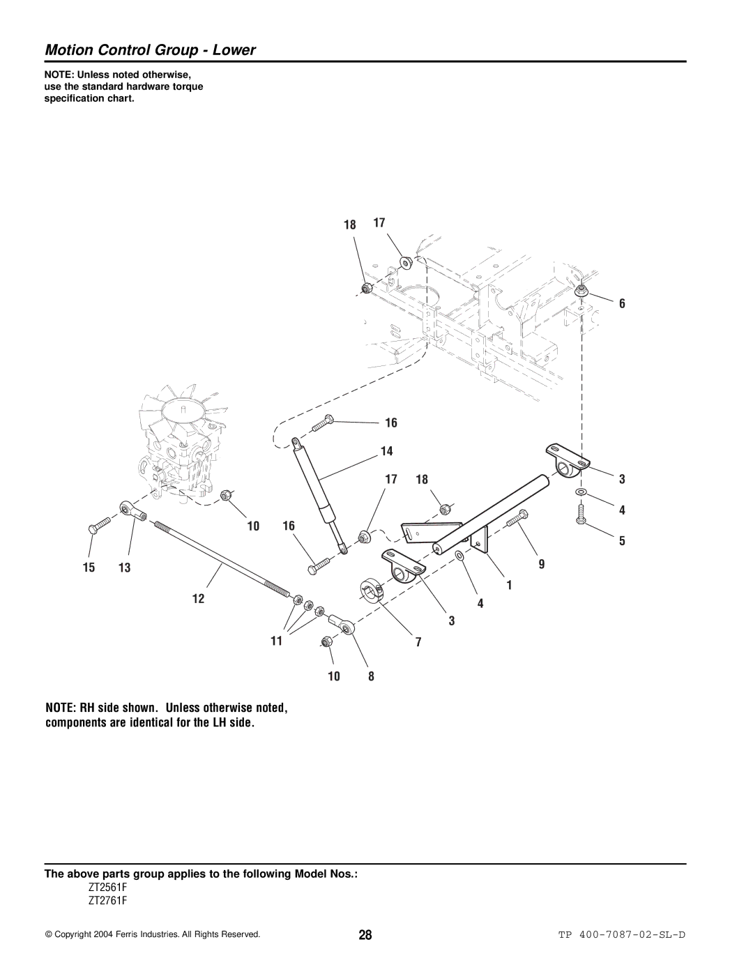 Simplicity ZT2561F, ZT2761F specifications Motion Control Group Lower 