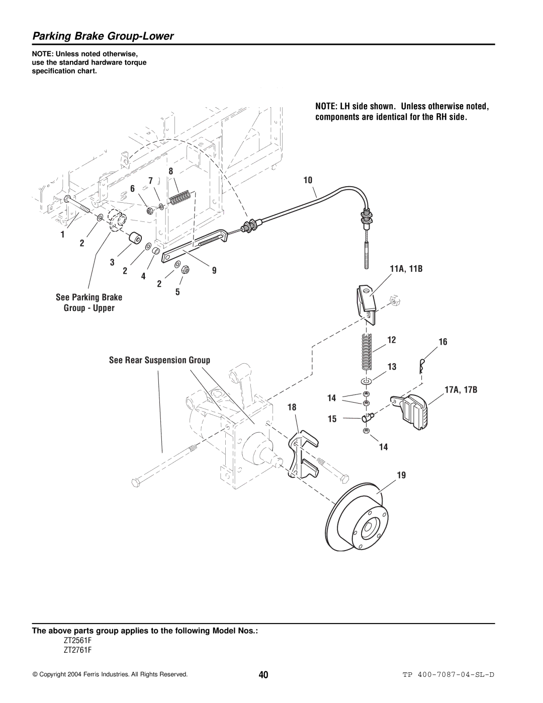 Simplicity ZT2561F, ZT2761F specifications Parking Brake Group-Lower 