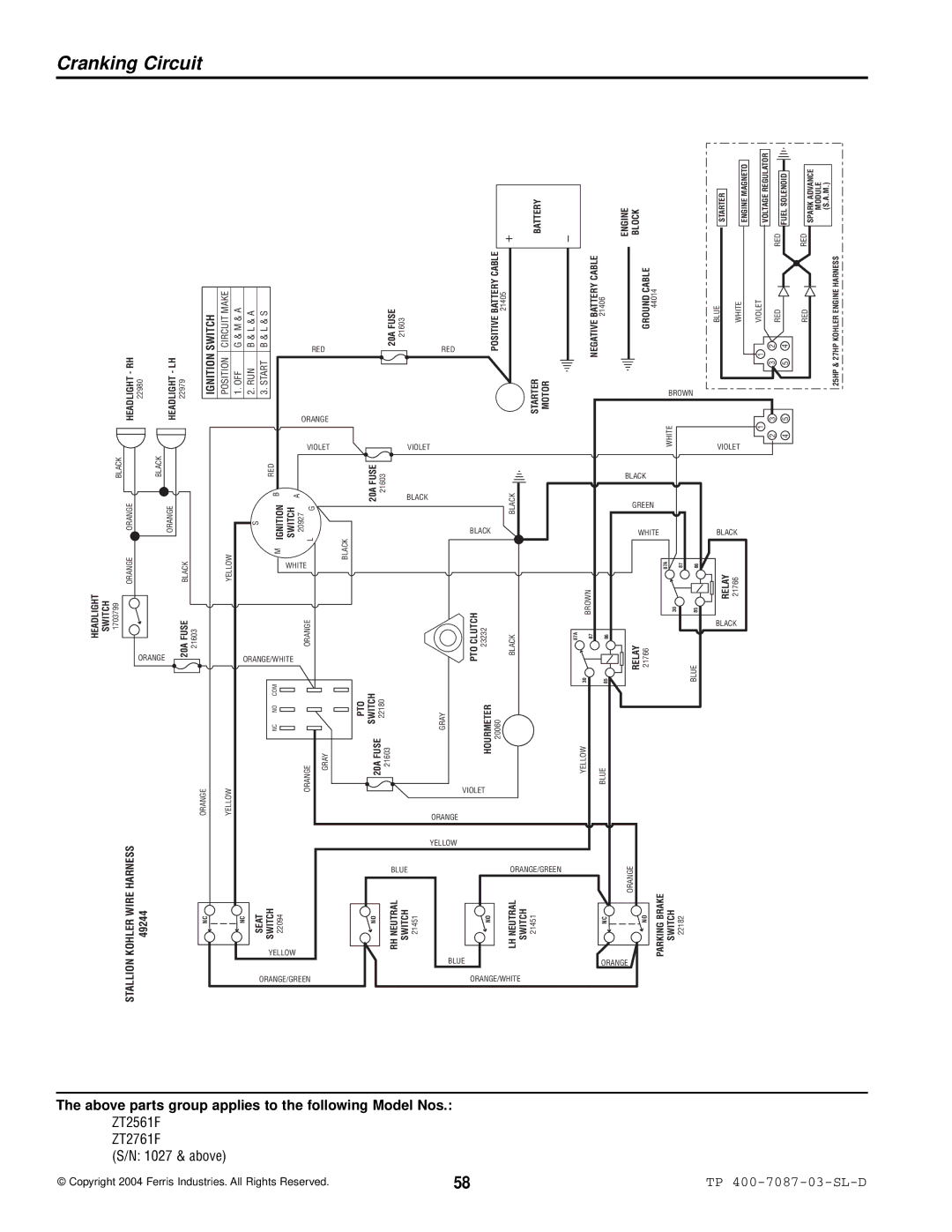 Simplicity specifications ZT2561F ZT2761F 1027 & above 