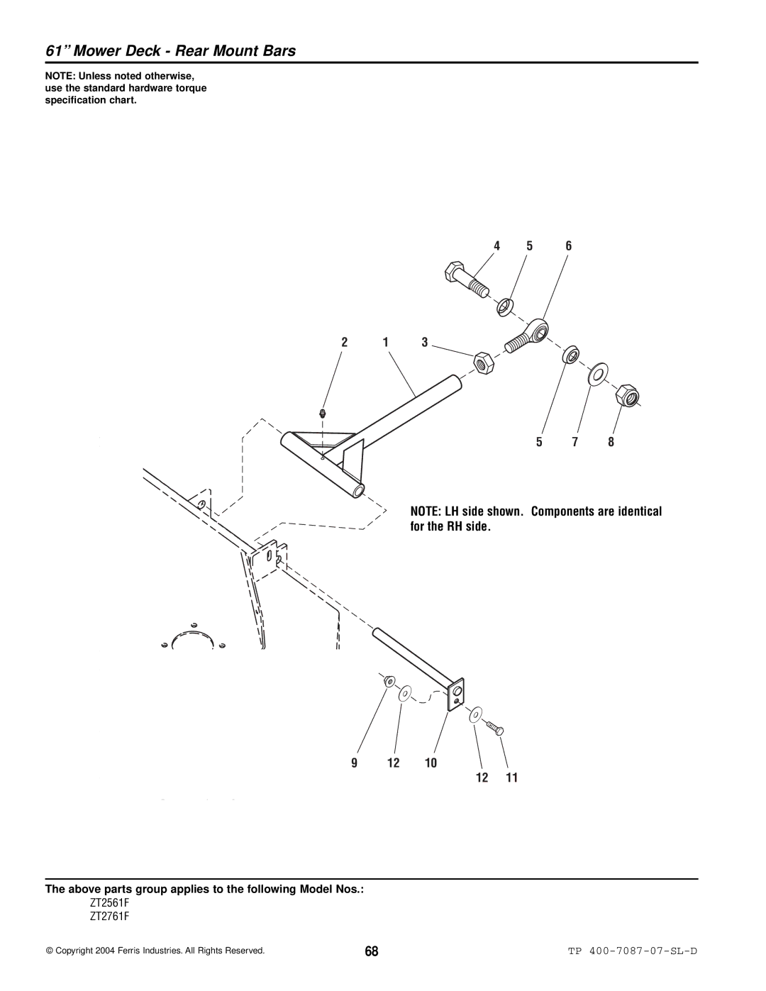 Simplicity ZT2561F, ZT2761F specifications Mower Deck Rear Mount Bars 