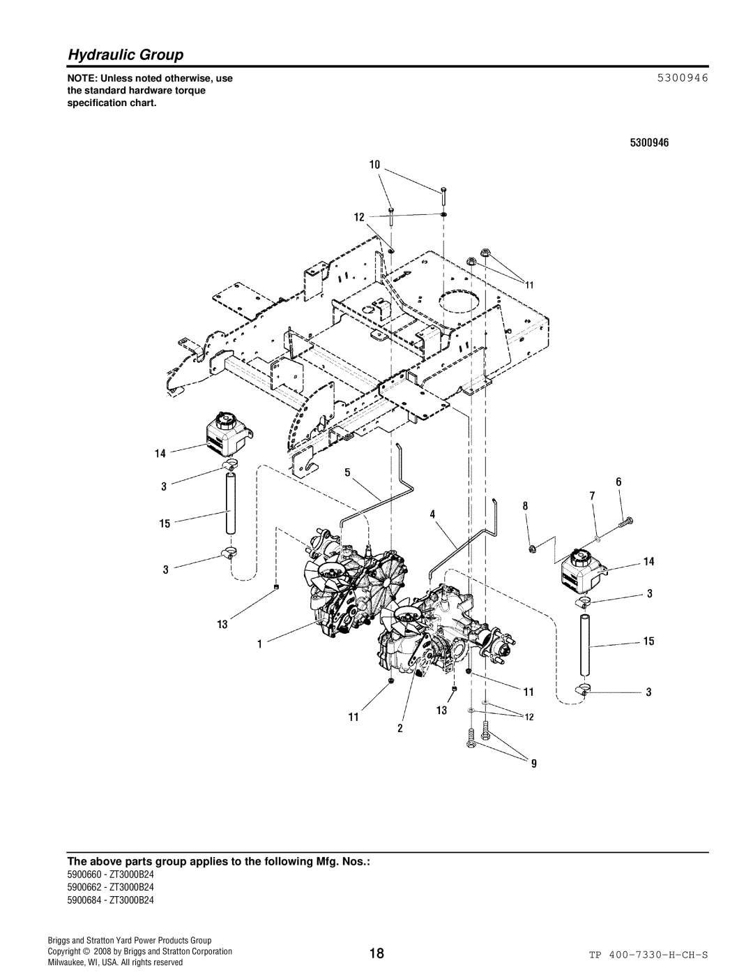 Simplicity ZT3000 manual Hydraulic Group, 5300946 
