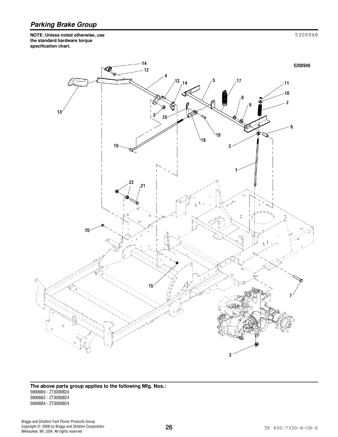 Simplicity ZT3000 manual Parking Brake Group, 5300948 