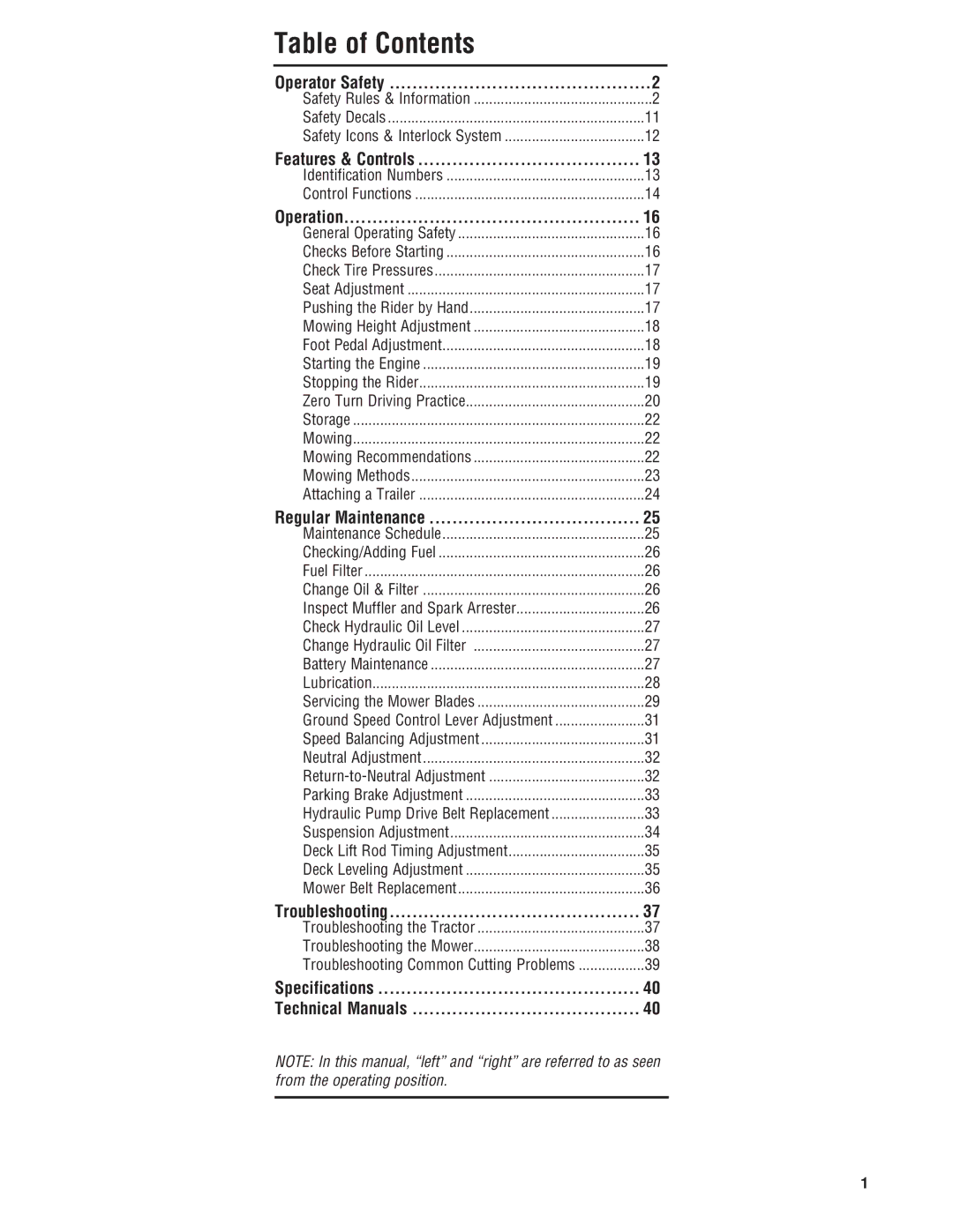 Simplicity ZT4000 Series manual Table of Contents 