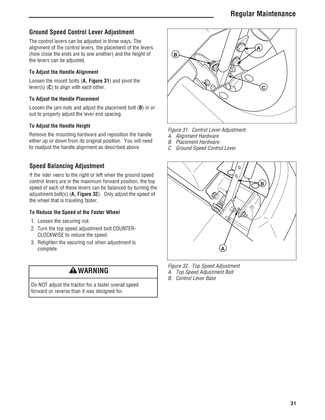 Simplicity ZT4000 Series manual Ground Speed Control Lever Adjustment, Speed Balancing Adjustment 