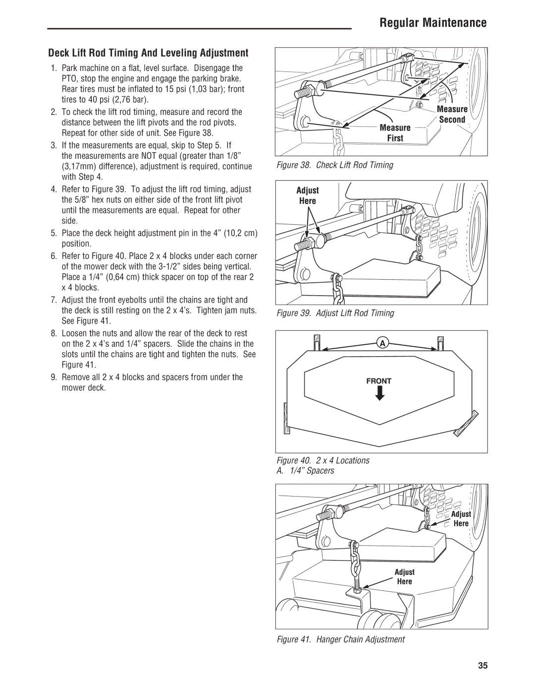 Simplicity ZT4000 Series manual Deck Lift Rod Timing And Leveling Adjustment 