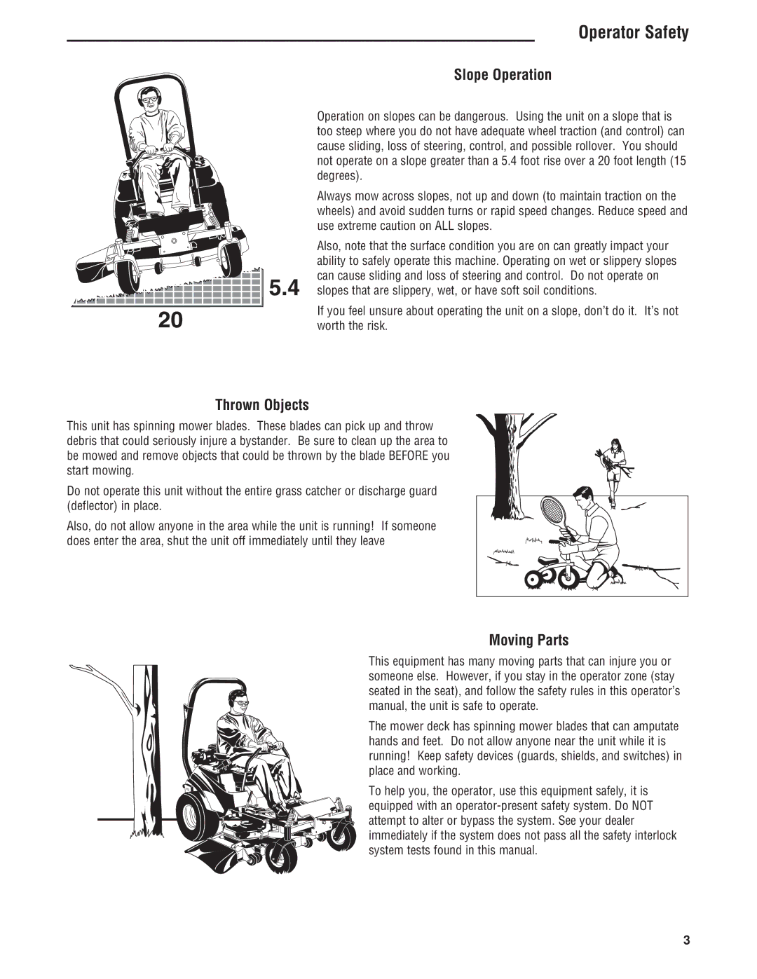 Simplicity ZT4000 Series manual Slope Operation, Thrown Objects, Moving Parts 