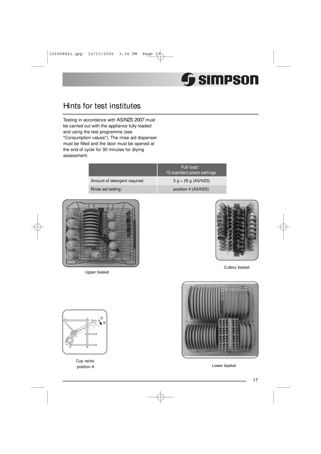 Simpson 52C850 user manual Hints for test institutes, Full load 