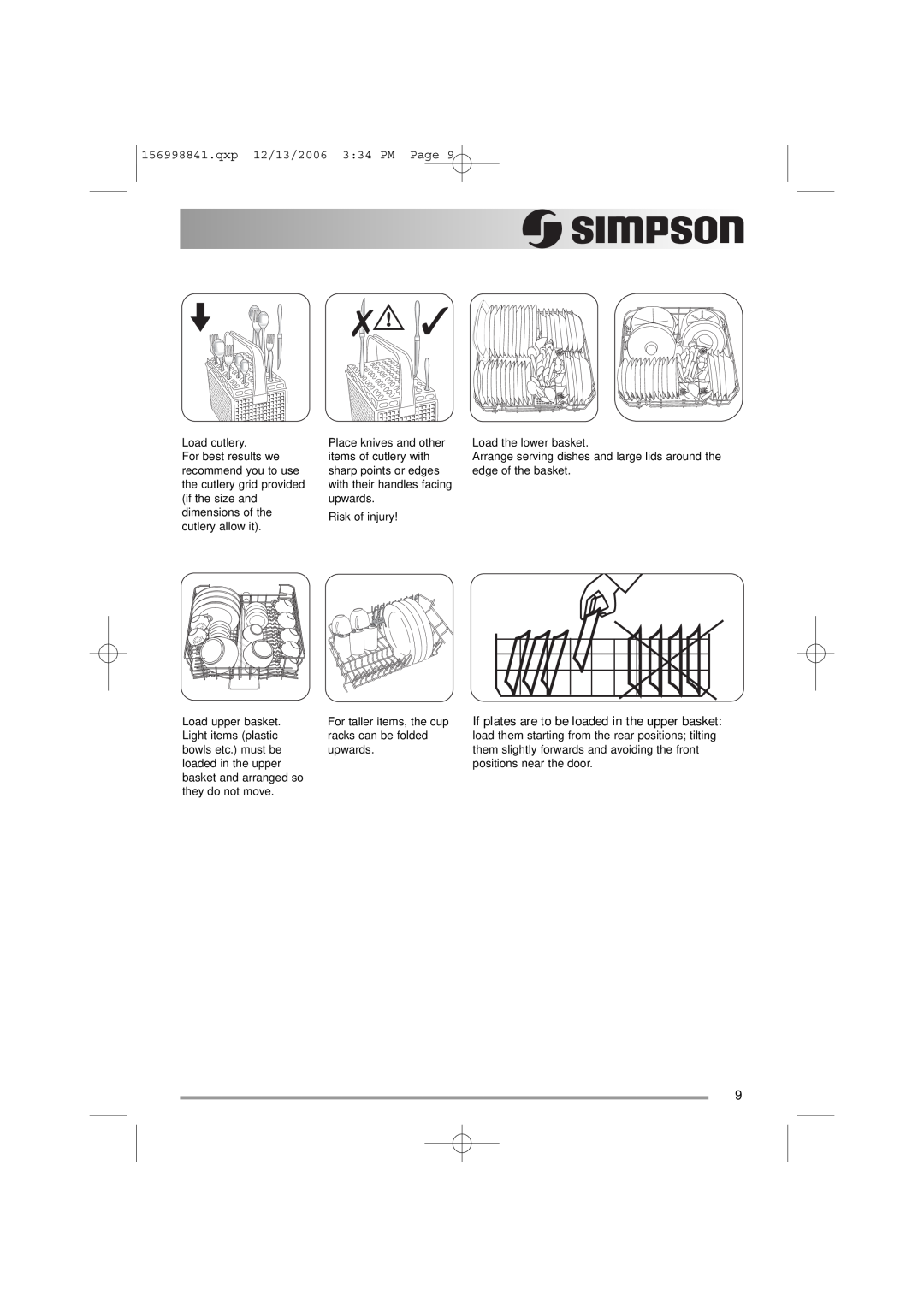 Simpson 52C850 user manual Load cutlery 
