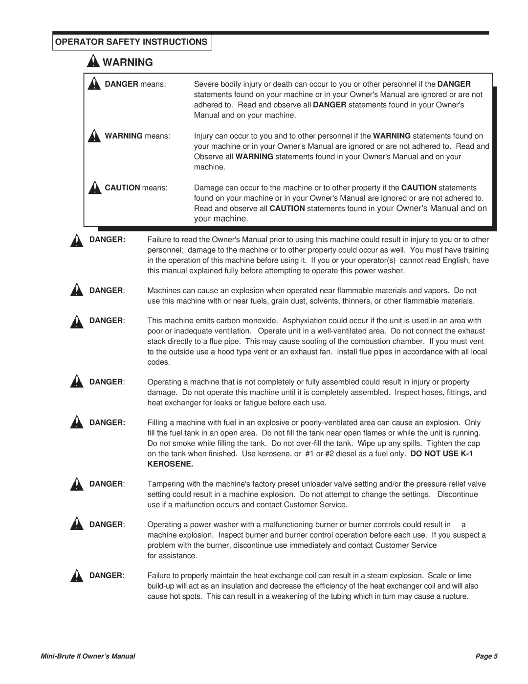 Simpson MBII manual Operator Safety Instructions, Your machine 