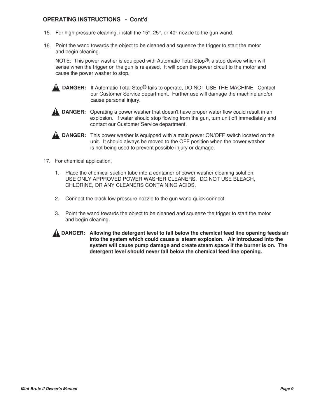 Simpson MBII manual Operating Instructions Contd 