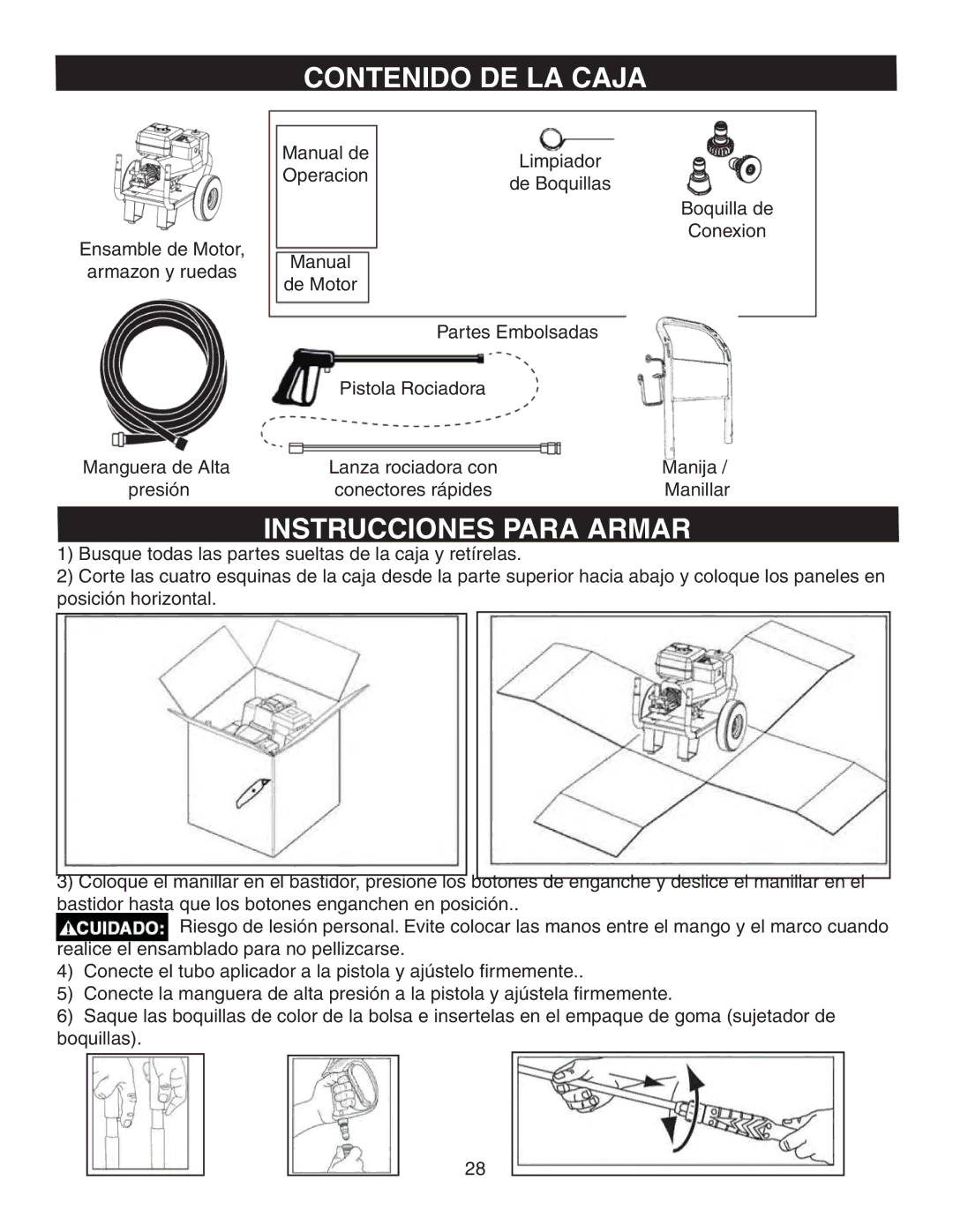 Simpson MSV3000, MSV2600 warranty Contenido DE LA Caja, Instrucciones Para Armar 