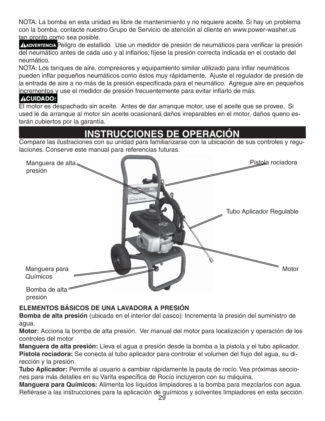 Simpson MSV2600, MSV3000 warranty Instrucciones DE Operación, Elementos Básicos DE UNA Lavadora a Presión 