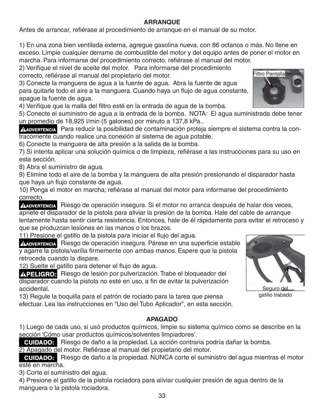 Simpson MSV2600, MSV3000 warranty Arranque, Apagado 