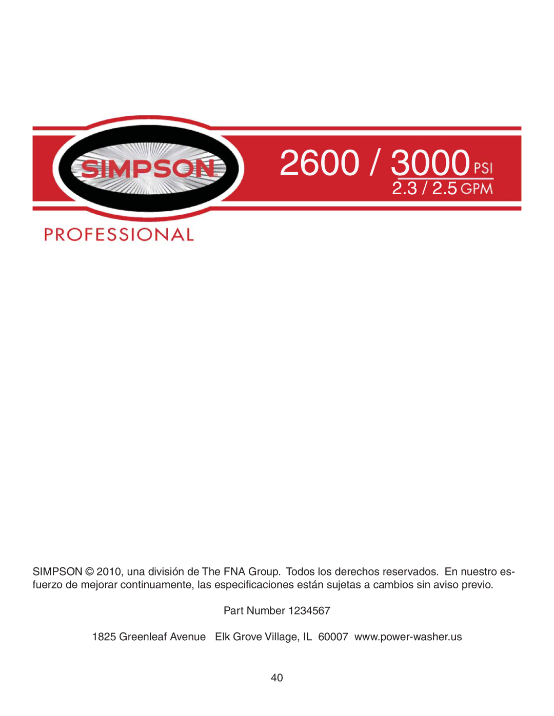 Simpson MSV3000, MSV2600 warranty 