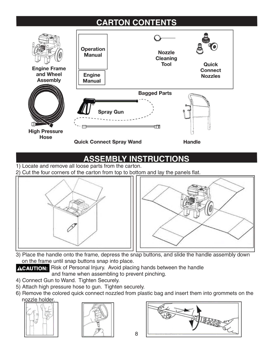 Simpson MSV3000, MSV2600 warranty Carton Contents Assembly Instructions 