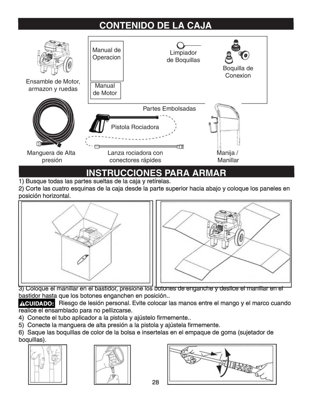 Simpson MSV3000, MSV2600 warranty Contenido De La Caja, Instrucciones Para Armar 