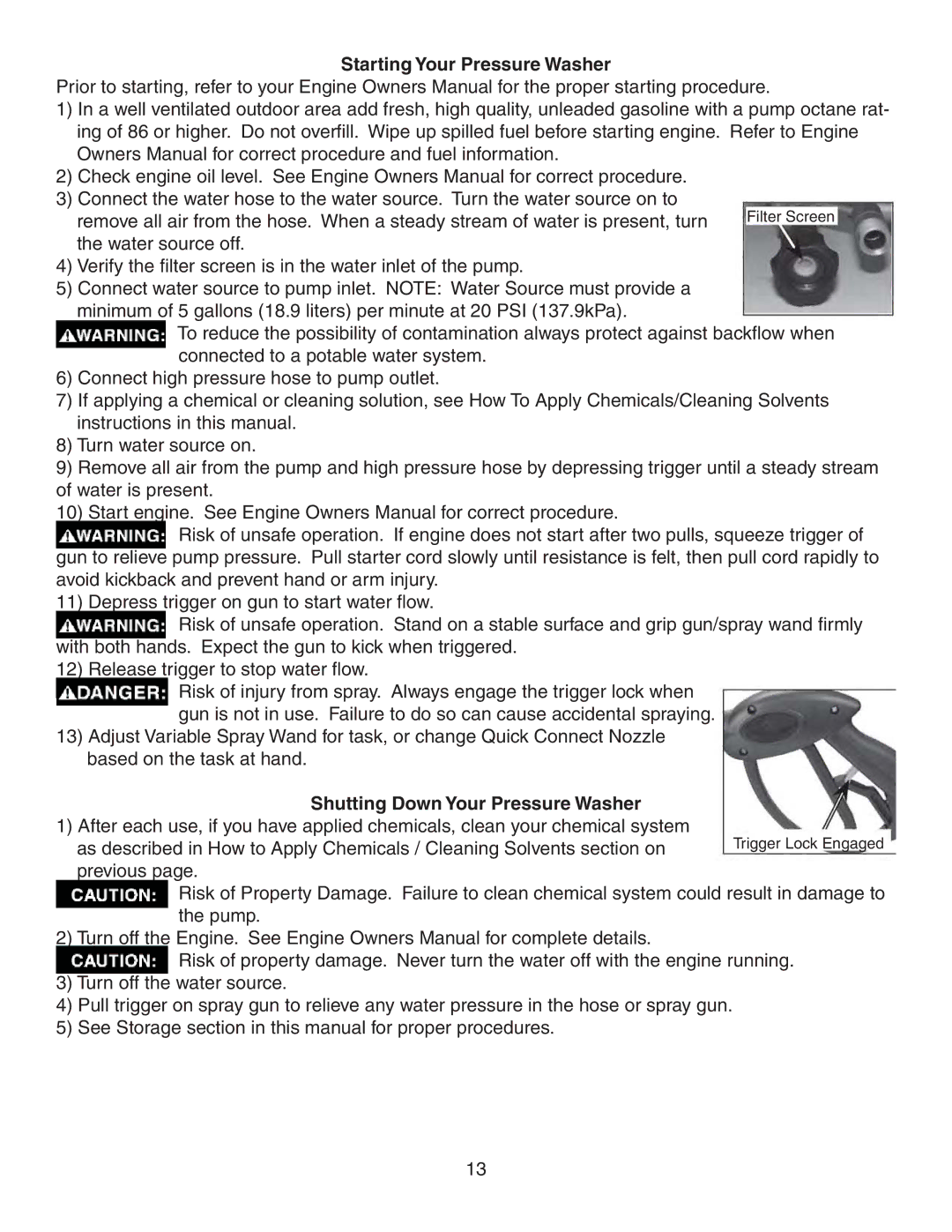 Simpson V3100 warranty Starting Your Pressure Washer, Shutting Down Your Pressure Washer 