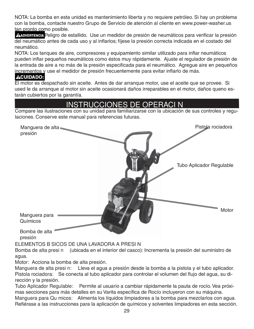 Simpson V3100 warranty Instrucciones DE Operación, Elementos Básicos DE UNA Lavadora a Presión 