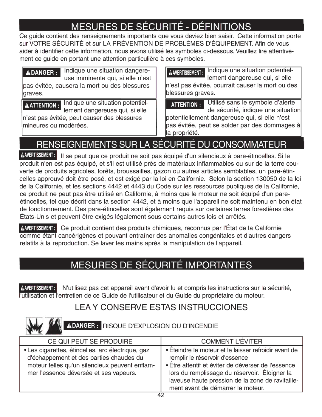 Simpson V3100 warranty Mesures DE Sécurité Définitions 