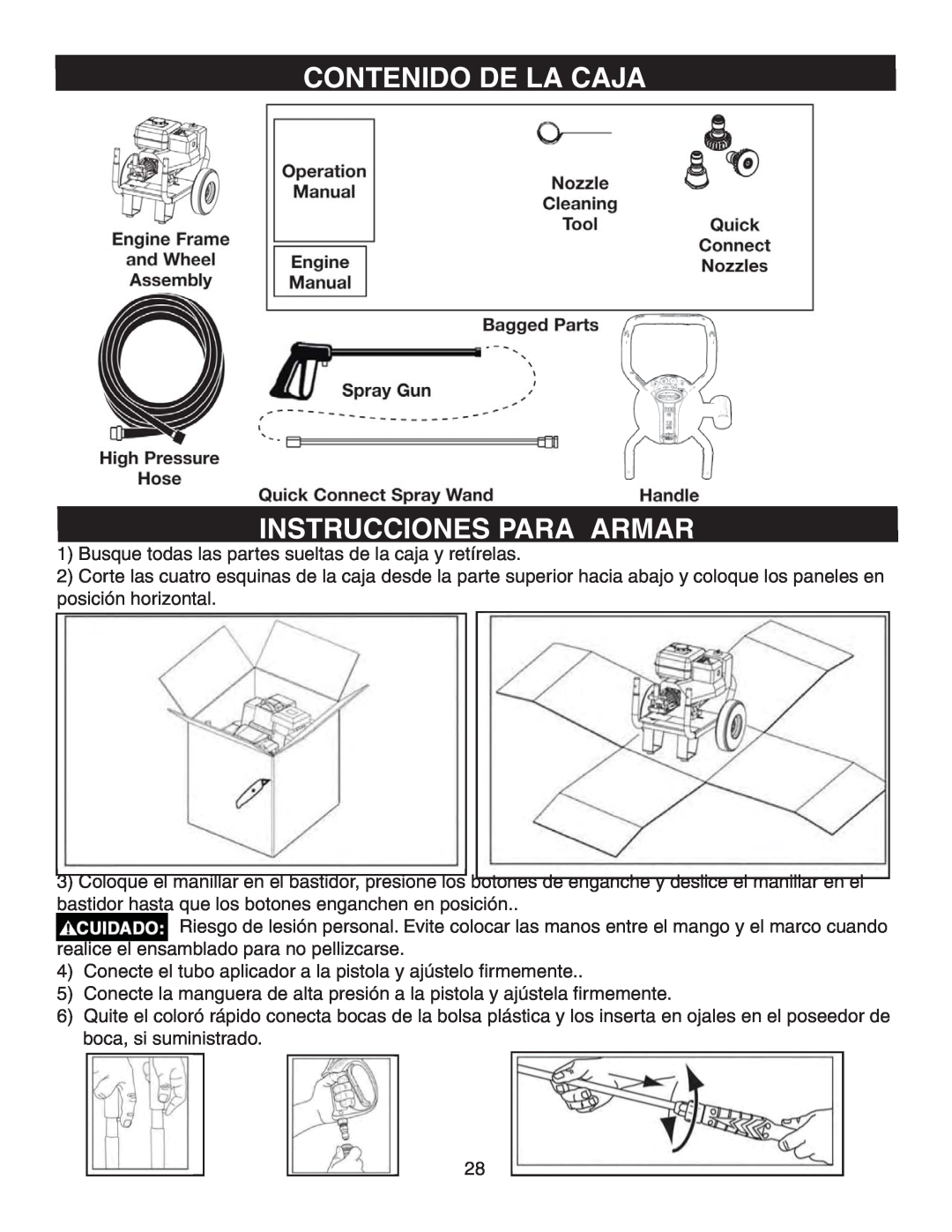 Simpson V3100 warranty Contenido De La Caja Instrucciones Para Armar 