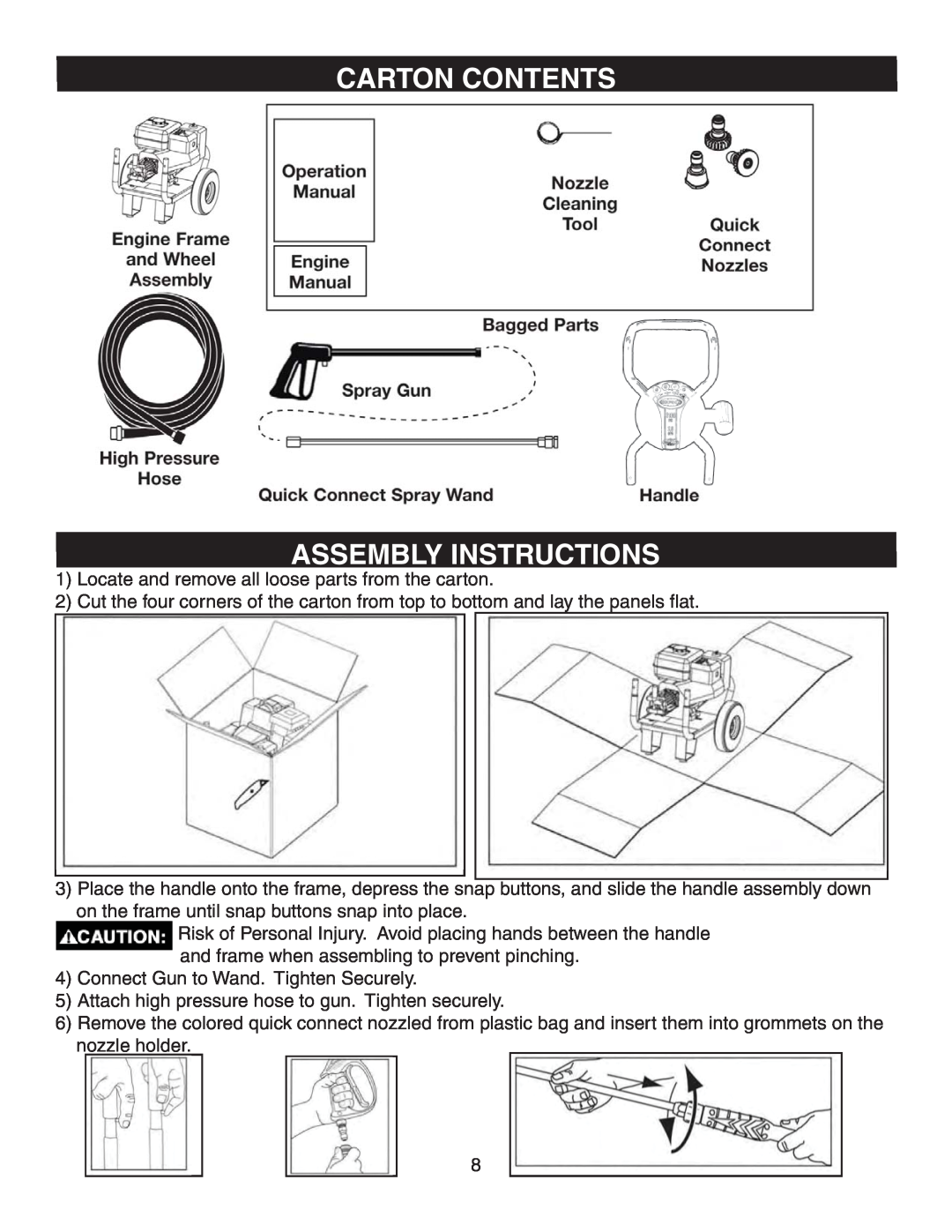 Simpson V3100 warranty Carton Contents Assembly Instructions 