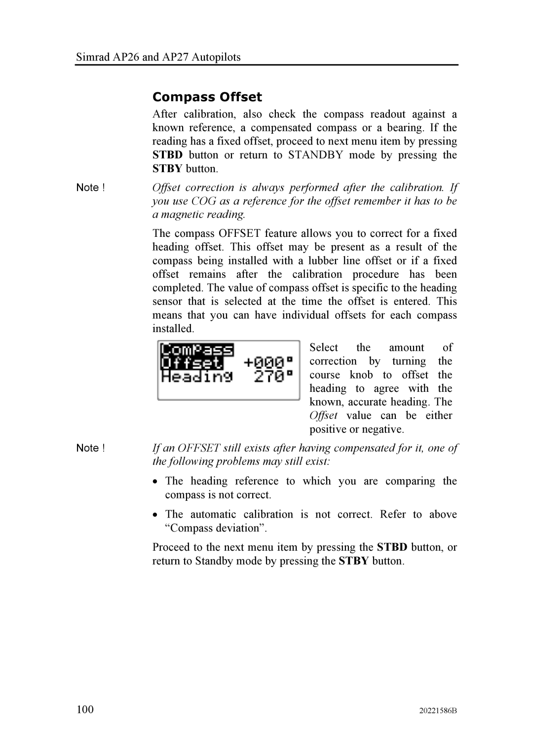 Simrad AP27, AP26 manual Compass Offset 