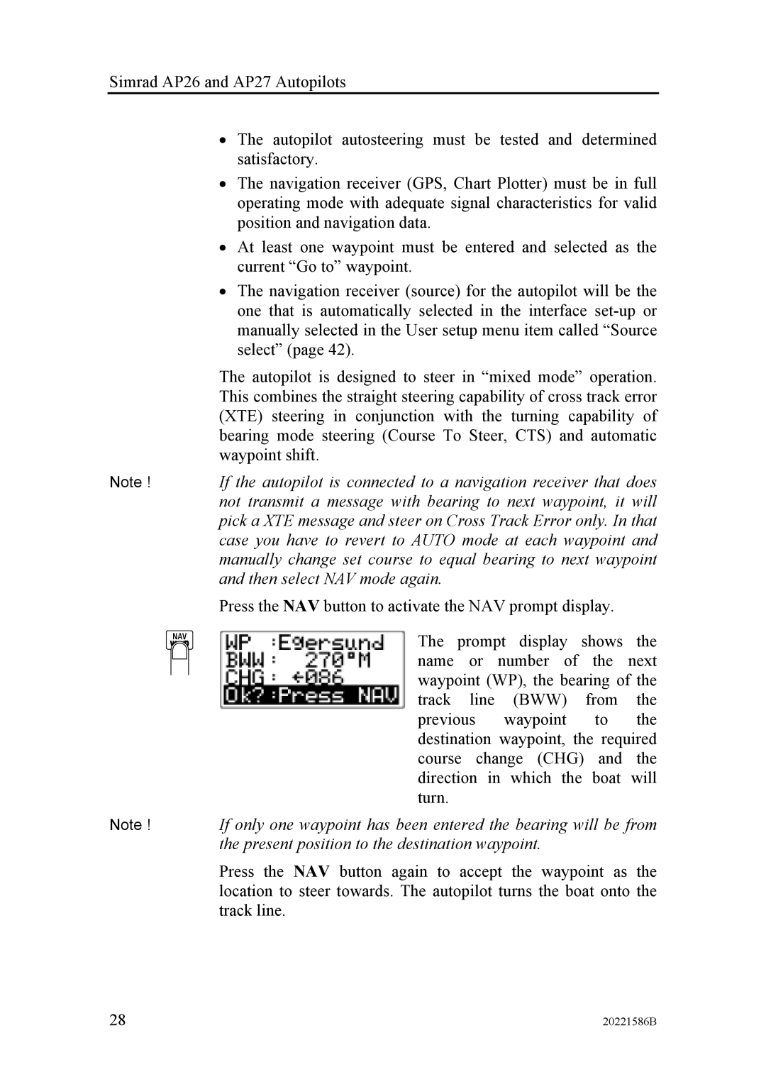 Simrad AP27, AP26 manual Nav 