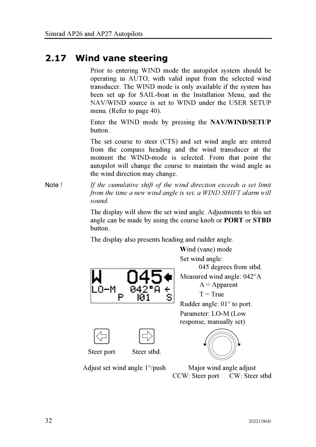 Simrad AP27, AP26 manual Wind vane steering 