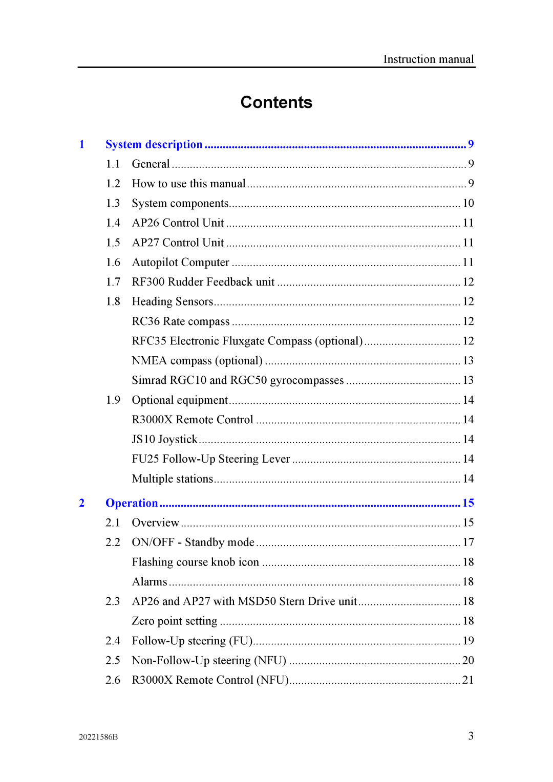 Simrad AP26, AP27 manual Contents 