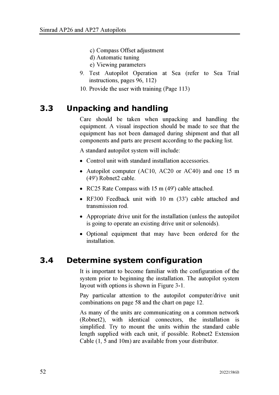 Simrad AP27, AP26 manual Unpacking and handling, Determine system configuration 