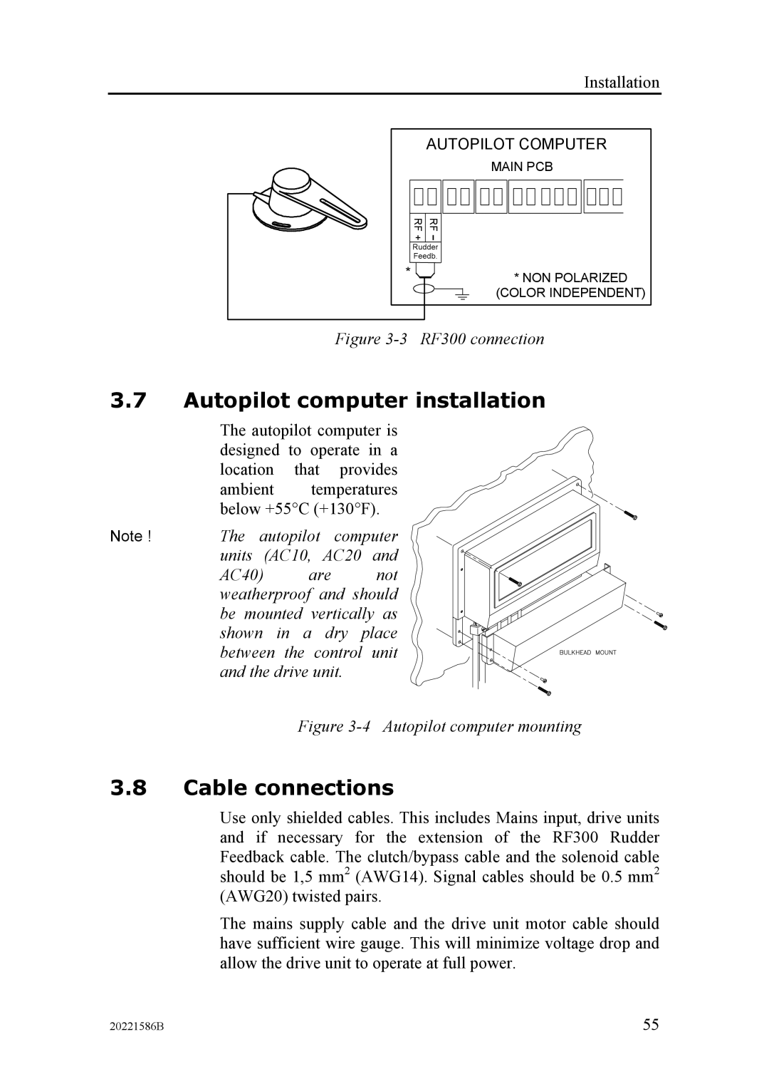 Simrad AP26, AP27 manual Autopilot computer installation, Cable connections 