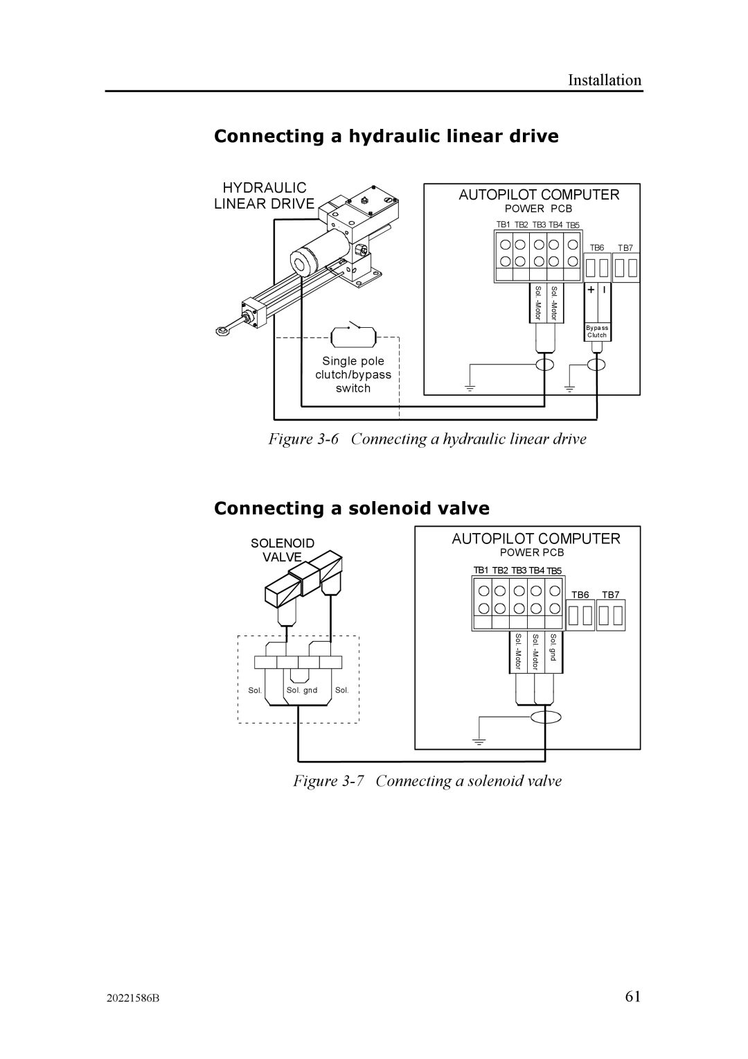 Simrad AP26, AP27 manual Connecting a hydraulic linear drive, Connecting a solenoid valve 