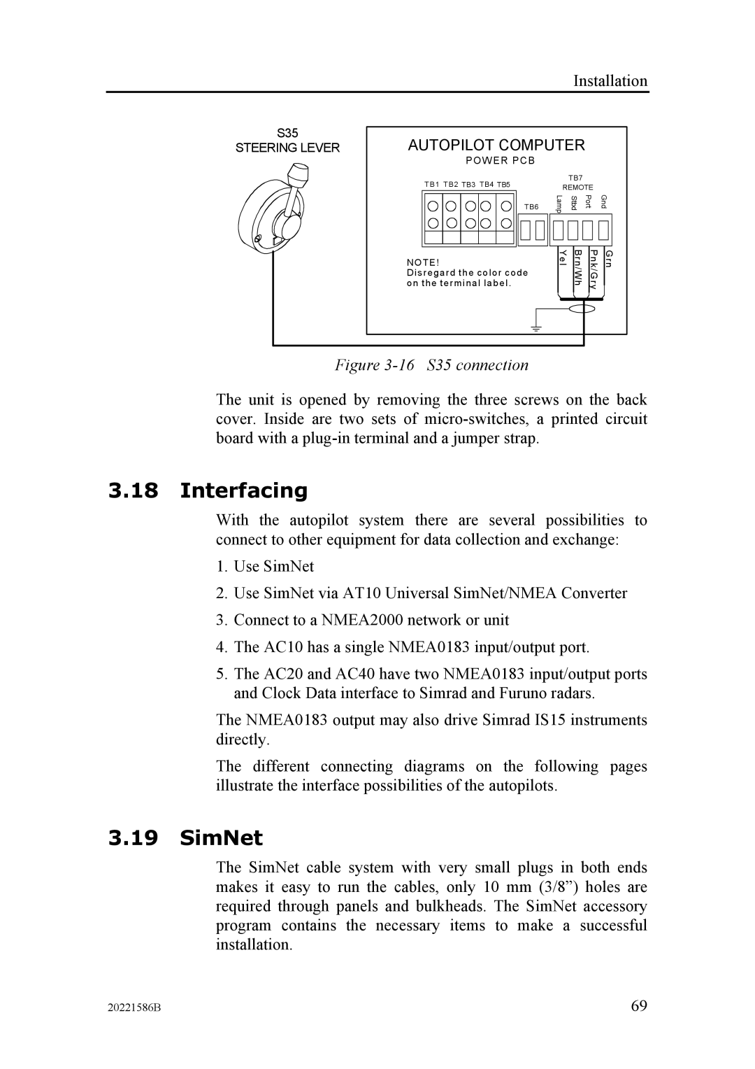 Simrad AP26, AP27 manual Interfacing, SimNet 