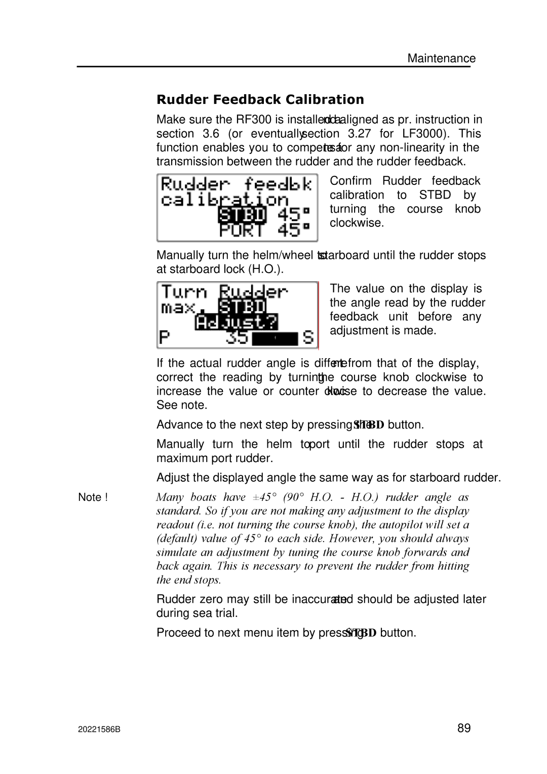 Simrad AP26, AP27 manual Rudder Feedback Calibration 