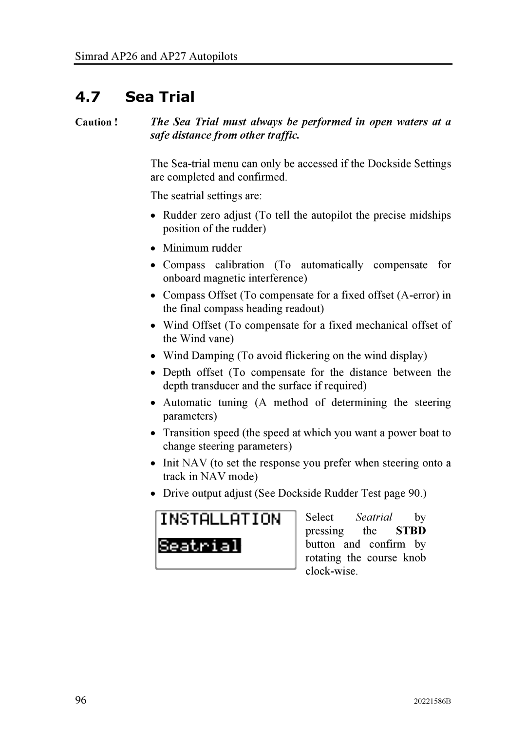 Simrad AP27, AP26 manual Sea Trial 